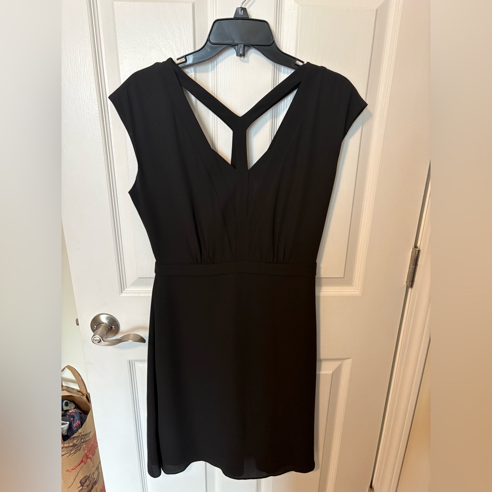 BCBGMaxAzria Black V-Back Cap Sleeve Mini Dress